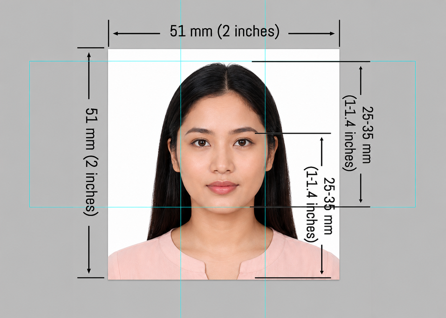 DS-160 visa photo size requirements showing 2x2 inch US visa photo in same day , few minutes.